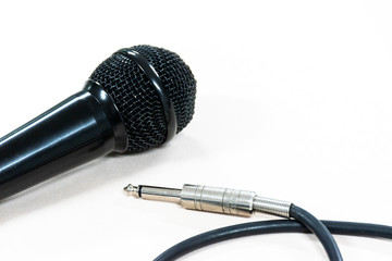 Close up microphone on white background