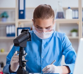 Female scientist researcher conducting an experiment in a labora
