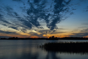 Fototapeta na wymiar Night over lake in Sweden