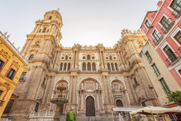 Fototapeta na wymiar The Cathedral of Málaga at Plaza del Obispo in Malaga, Spain