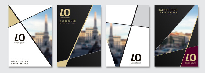 Vector cover design. Flyer, presentation, brochure layout. Banner, modernist poster design. City blur background.