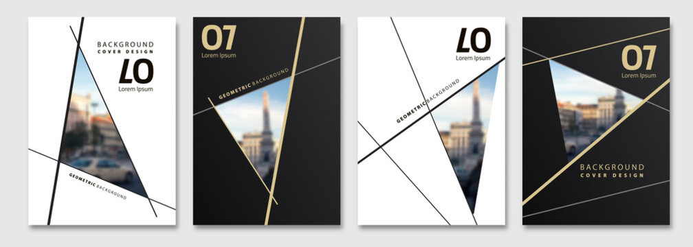 Vector cover design. Flyer, presentation, brochure layout. Banner, modernist poster design. City blur background.