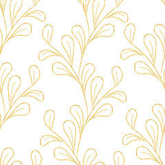 Seamless pattern with leaves, design in golden color. Vector illustration.