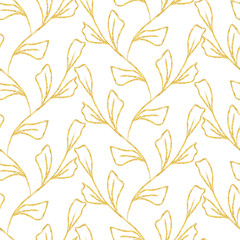 Seamless pattern with leaves, design in golden color. Vector illustration.