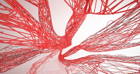 Abstract smooth architectural red and wire black gloss interior  with large windows. 3D illustration and rendering.