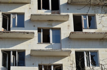 Ghost town in Eastern Europe.Former Soviet kids camp.Ukraine gets rid of the consequences of communism. Ruins. . Kiev Region,Ukraine