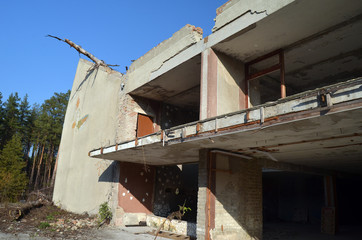 Ghost town in Eastern Europe.Former Soviet kids camp.Ukraine gets rid of the consequences of communism. Ruins. . Kiev Region,Ukraine