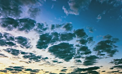 Fototapeta na wymiar Fluffy Clouds Blue Sky Background (Oil Paint filter)