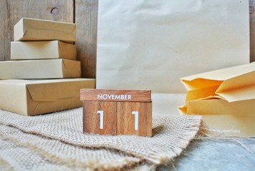 Wooden calendar on November 11,worldwide shopping day.