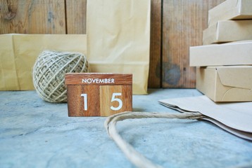 Wooden calendar on November 15,International recycling day.