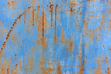Metal blue old rusty scratched surface texture.
