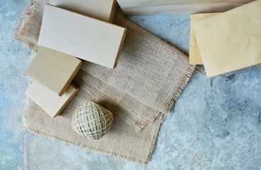 paper bag,paper box. plastic bag with eco natural reusable tote bag for shopping.Concept No plastic,Zero - Waste Plastic,Pollution and Environment