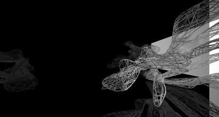 Fototapeta premium Abstract smooth architectural white and wire black gloss interior with large windows. 3D illustration and rendering.