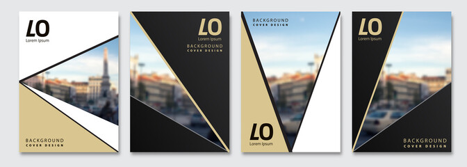 Vector cover design. Flyer, presentation, brochure layout. Banner, modernist poster design. City blur background.