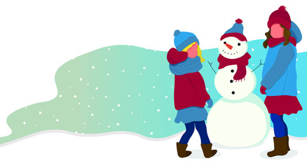 Merry Christmas and Happy New year Vector Illustration Concept, Suitable for web landing page, ui, mobile app, editorial design, flyer, banner, and other related occasion, girls and snowmen