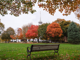 Autumn colors over a New England Town Common