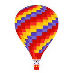 Fototapeta premium Hot air balloon. Vector. Airship icon isolated on white background. Cartoon flight balloon with basket. Festival, circus entertainment in sky. Colorful adventure ballon. Illustration in flat design.