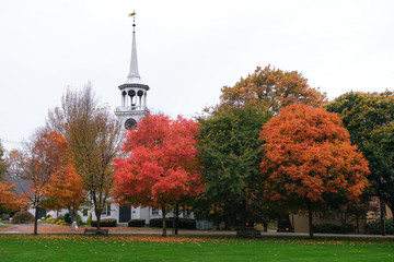 Autumn colors over a New England Town Common