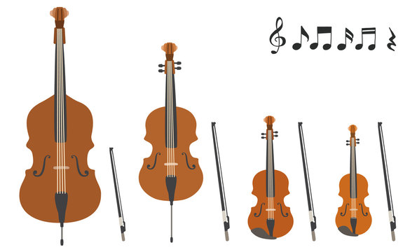 Set of vector modern flat design stringed musical instruments