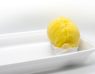 peace of durian fruite on white background