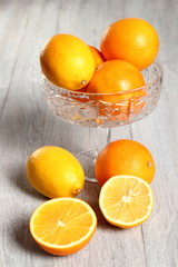 Orange and Lemon Fruit in Glass Bowl