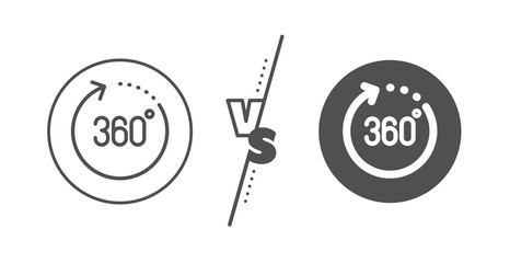 Panoramic view sign. Versus concept. 360 degrees line icon. VR technology simulation symbol. Line vs classic 360 degrees icon. Vector