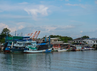 Fishing boat parked on the waterfront.