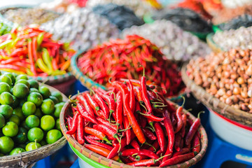 Fototapeta premium Groceries sold on the street market in Hanoi, Vietnam