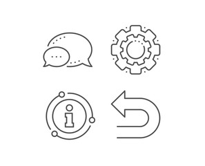 Undo arrow line icon. Chat bubble, info sign elements. Left turn direction symbol. Navigation pointer sign. Linear undo outline icon. Information bubble. Vector