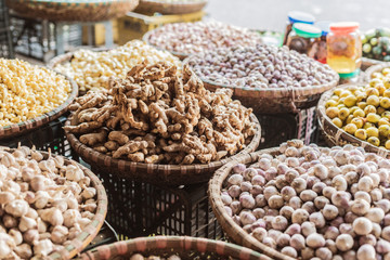 Groceries sold on the street market in Hanoi, Vietnam