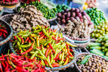Groceries sold on the street market in Hanoi, Vietnam