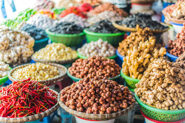 Groceries sold on the street market in Hanoi, Vietnam