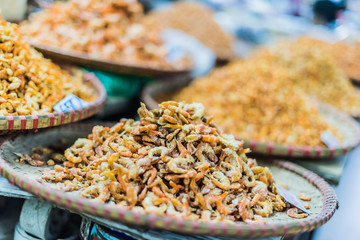 Dried sea food products sold on the market in Hanoi, Vietnam