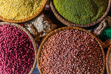 Dried food products sold on the street market in Hanoi, Vietnam