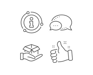 Hold open box line icon. Chat bubble, info sign elements. Delivery parcel sign. Cargo package symbol. Linear hold box outline icon. Information bubble. Vector