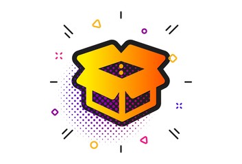 Naklejka premium Delivery parcel sign. Halftone circles pattern. Open box icon. Cargo package symbol. Classic flat open box icon. Vector