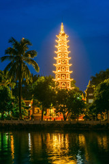 Tran Quoc Pagoda in Hanoi, Vietnam after sunset