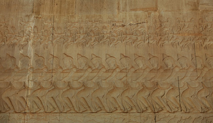 Acient Murals and cave paintings on Agkor Wat temple walls