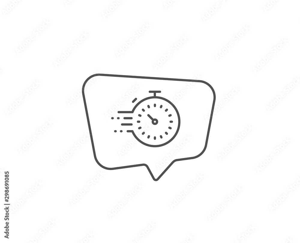 Poster timer line icon. chat bubble design. time management sign. stopwatch symbol. outline concept. thin l