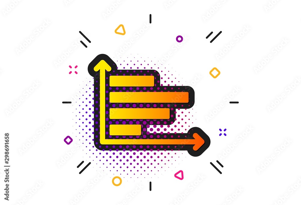 Poster column graph sign. halftone circles pattern. horizontal chart icon. market analytics symbol. classic