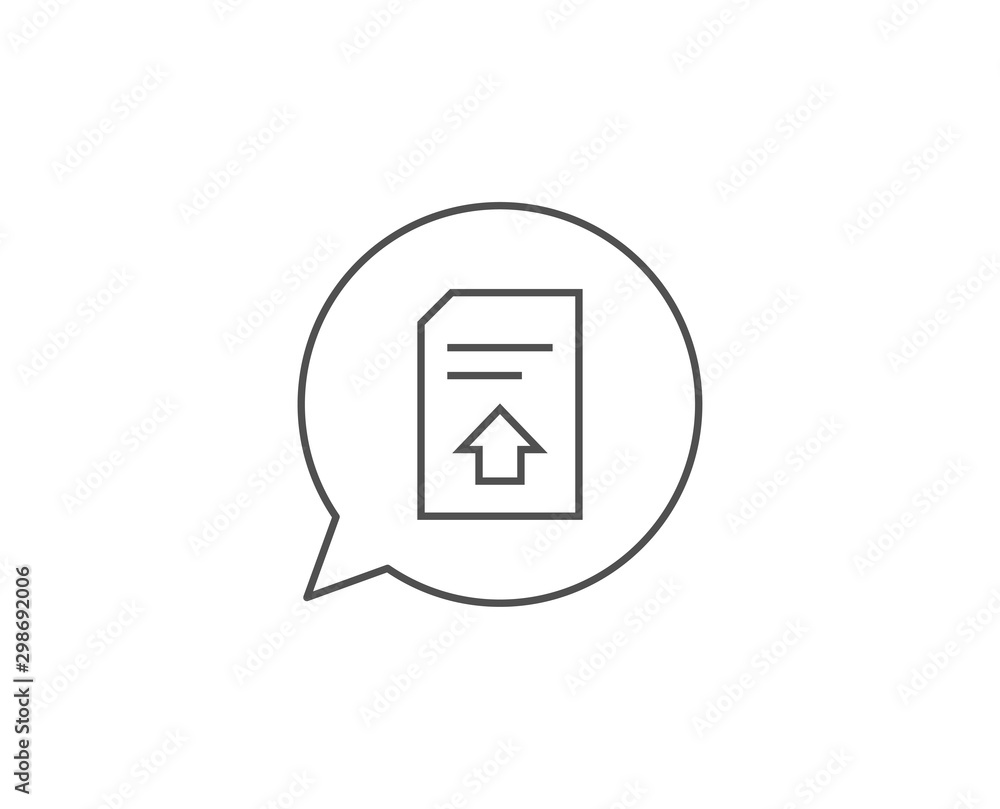 Poster upload document line icon. chat bubble design. information file sign. paper page concept symbol. out