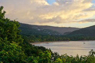 Sunset over the great bay at Deshaies, Basse-Terre, Guadeloupe
