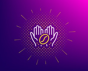 Coffee line icon. Halftone pattern. Hold roasted bean sign. Love caffeine symbol. Gradient background. Coffee line icon. Yellow halftone pattern. Vector