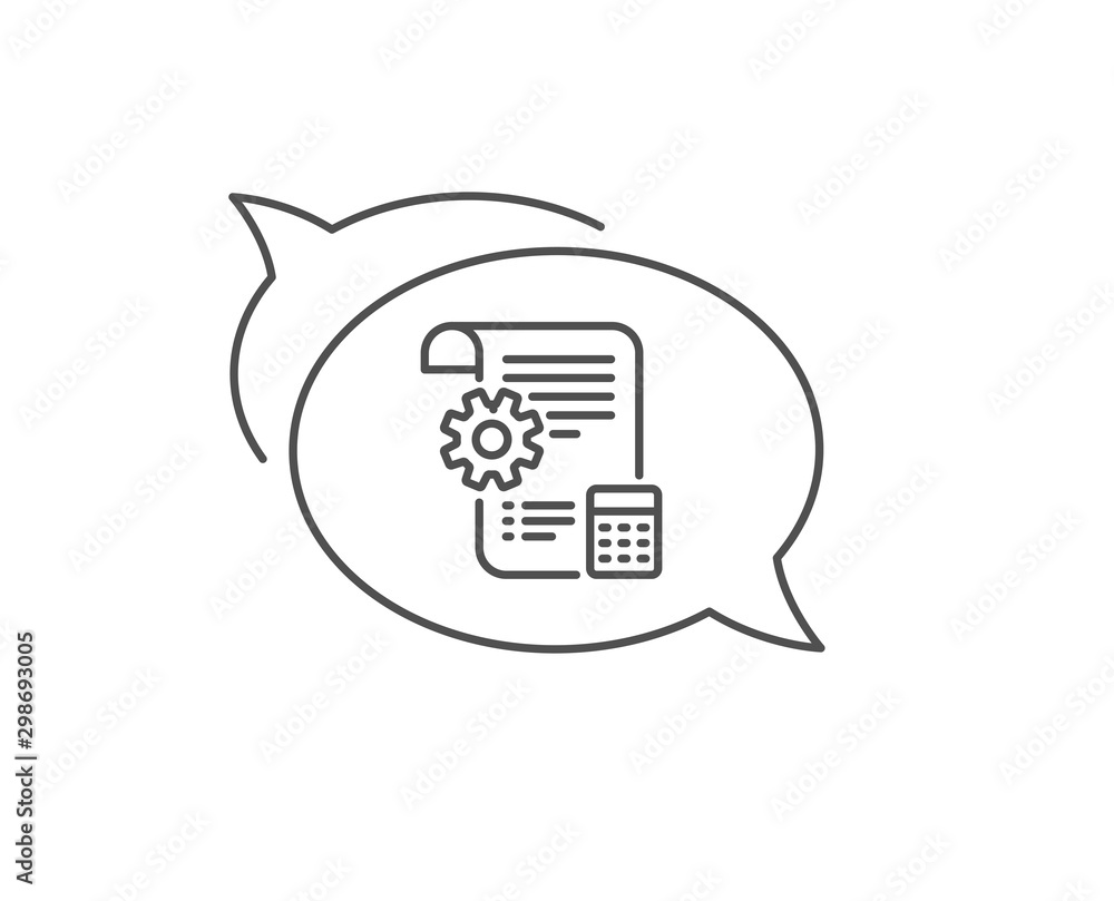 Poster settings blueprint line icon. chat bubble design. engineering cogwheel tool sign. cog gear symbol. o