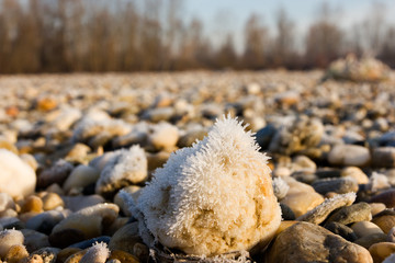 Ice on the gravel bar of the Drava River