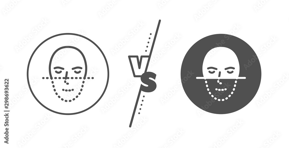 Poster faces biometrics sign. versus concept. face recognition line icon. head scanning symbol. line vs cla