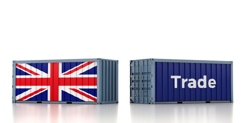 Fototapeta na wymiar Freight Container with United Kingdom flag - 3D Rendering