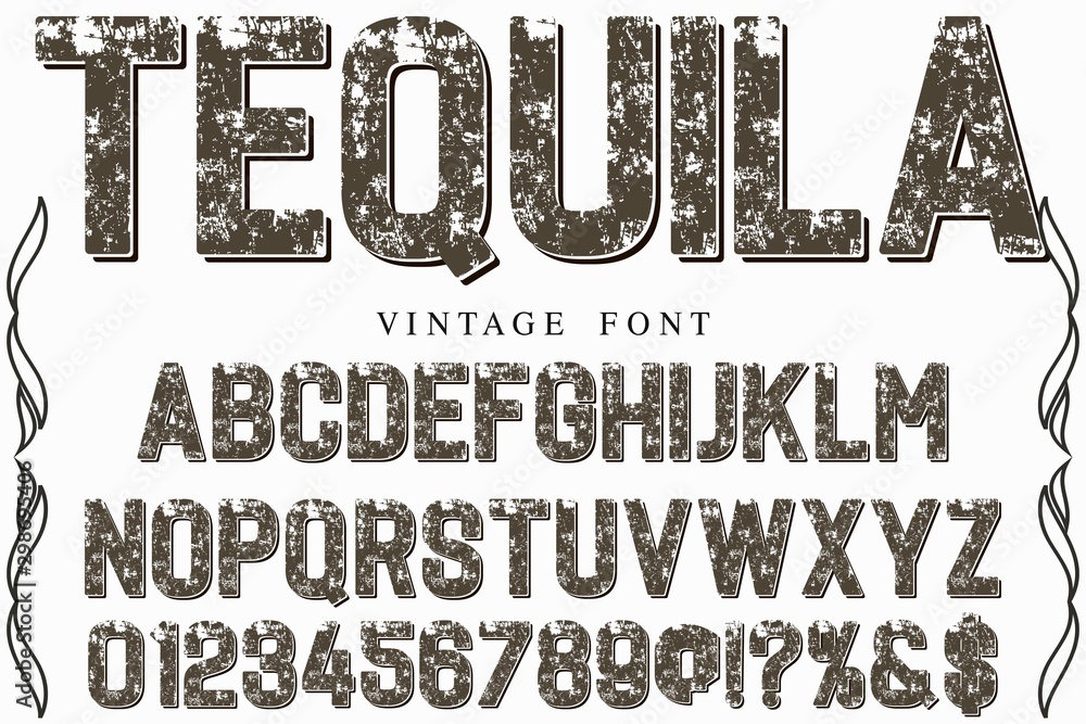 Poster abc font alphabet script typeface handcrafted handwritten vector label design tequila