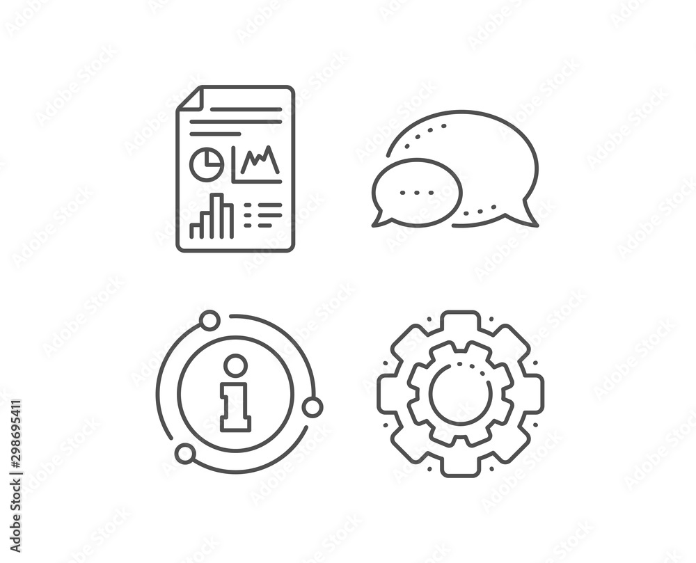 Poster report document line icon. chat bubble, info sign elements. column graph sign. growth diagram, pie c