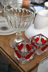 glass cup and candlesticks flea market